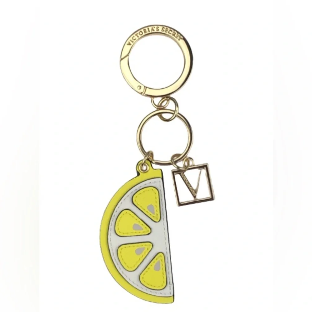 VICTORIAS SECRET KEYCHAIN BAG CHARM GOLD MONOGRAM LOGO KEY RING LEMON NWOT